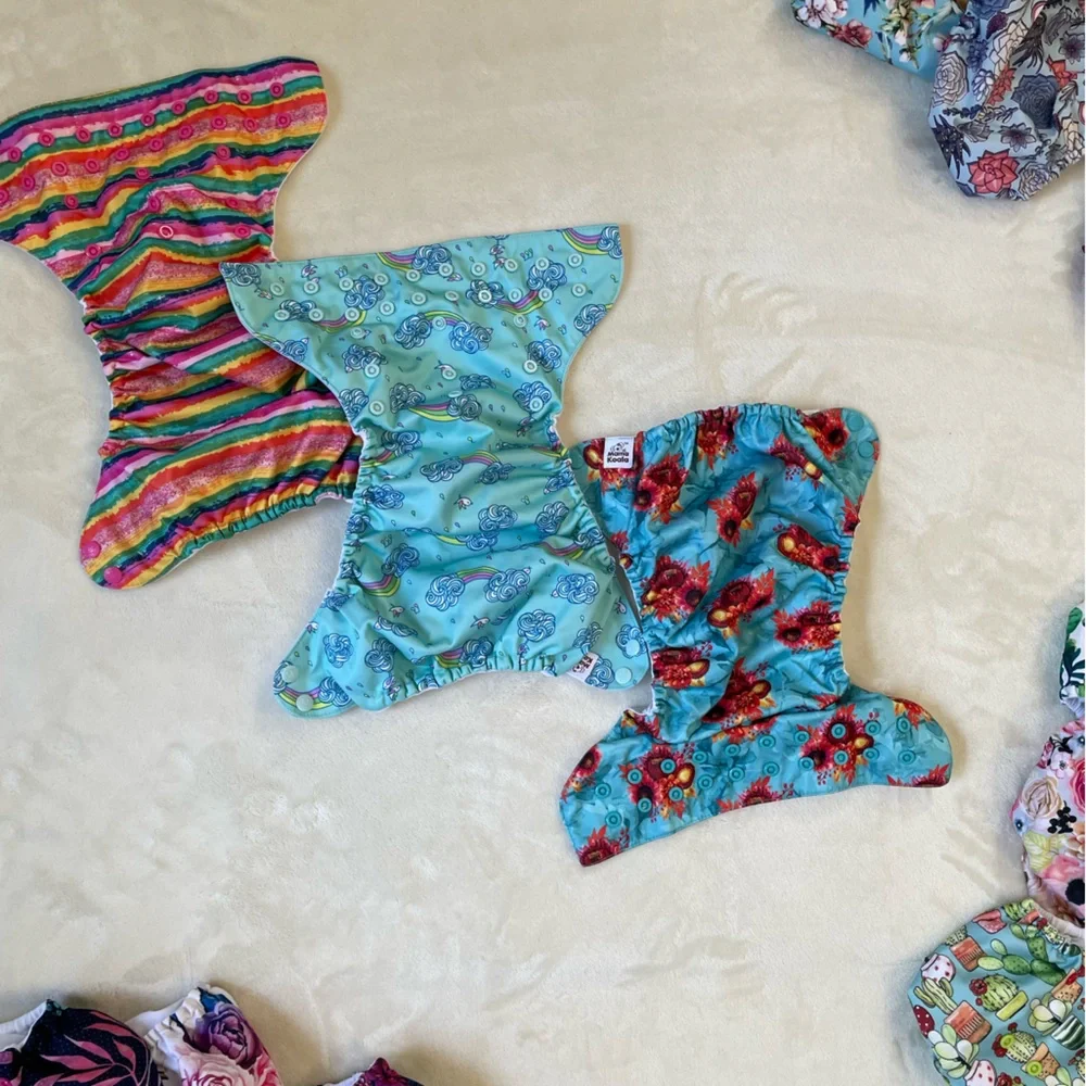 Mama Koala rainbow stripe sunflower diaper cover lot set of 3 with inserts